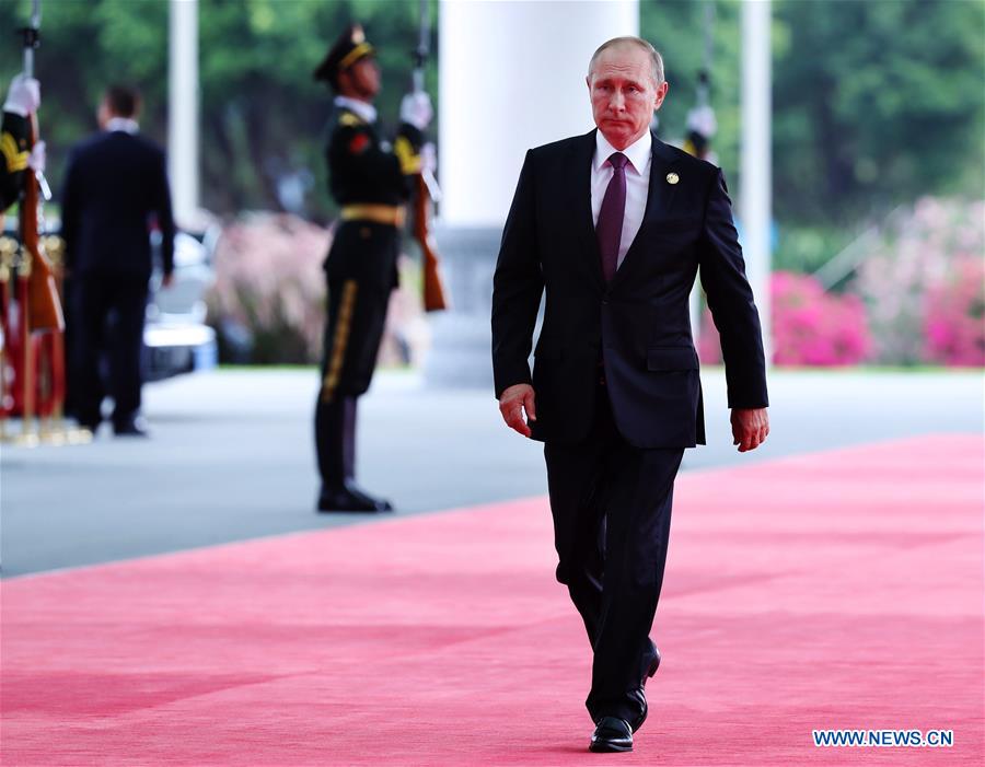 Leaders of BRICS countries arrive at Xiamen Int'l Conference Center