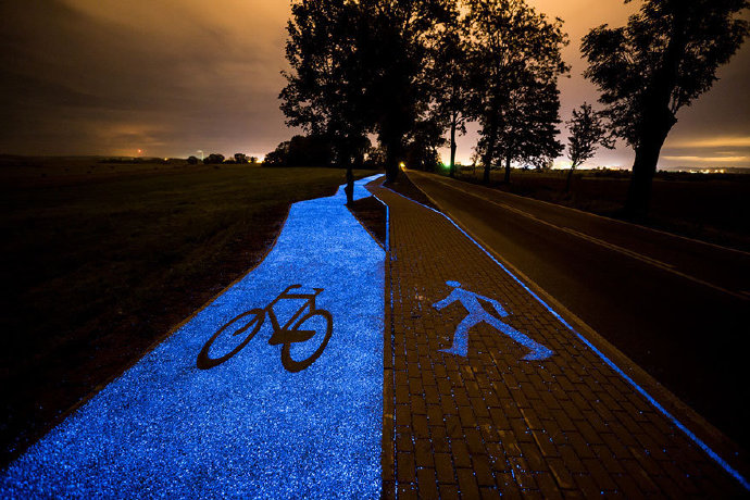 Beautiful luminous bicycle path in Poland.