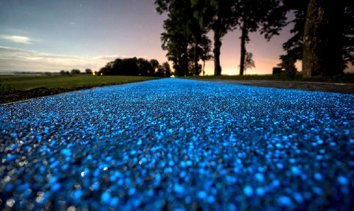 Beautiful luminous bicycle path in Poland.