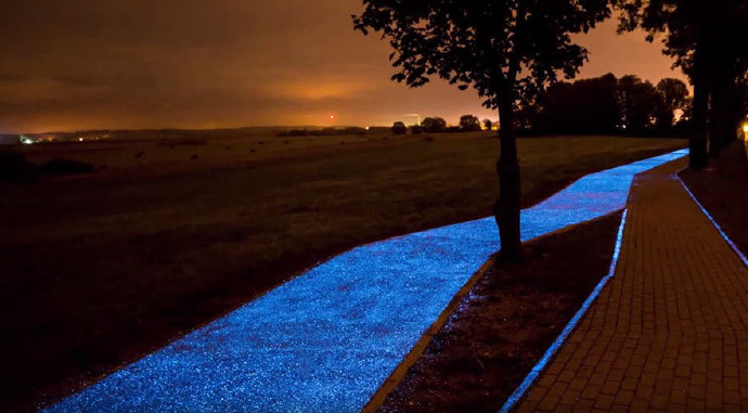 Beautiful luminous bicycle path in Poland.