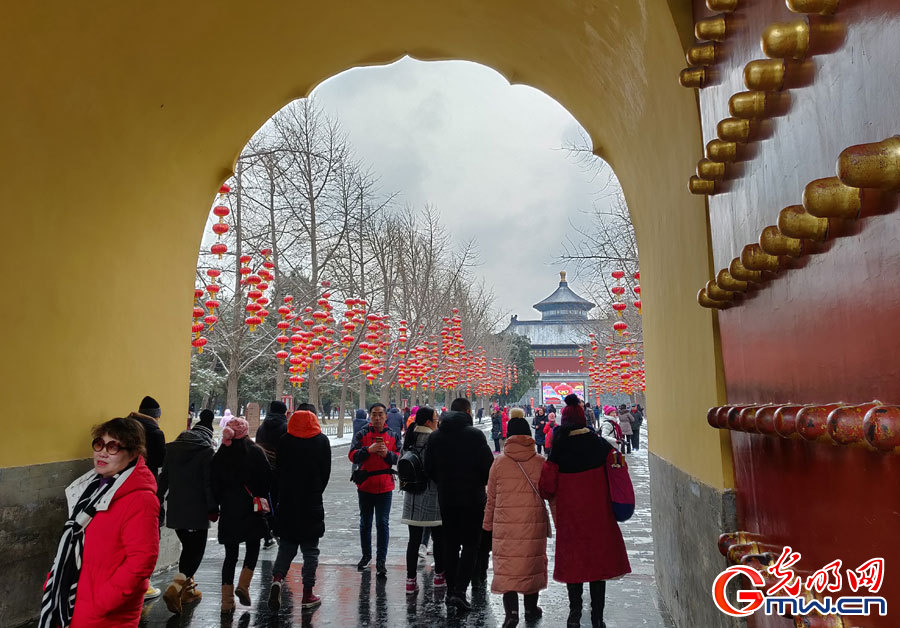 Scenery of Temple of Heaven Park after snowfall in Beijing