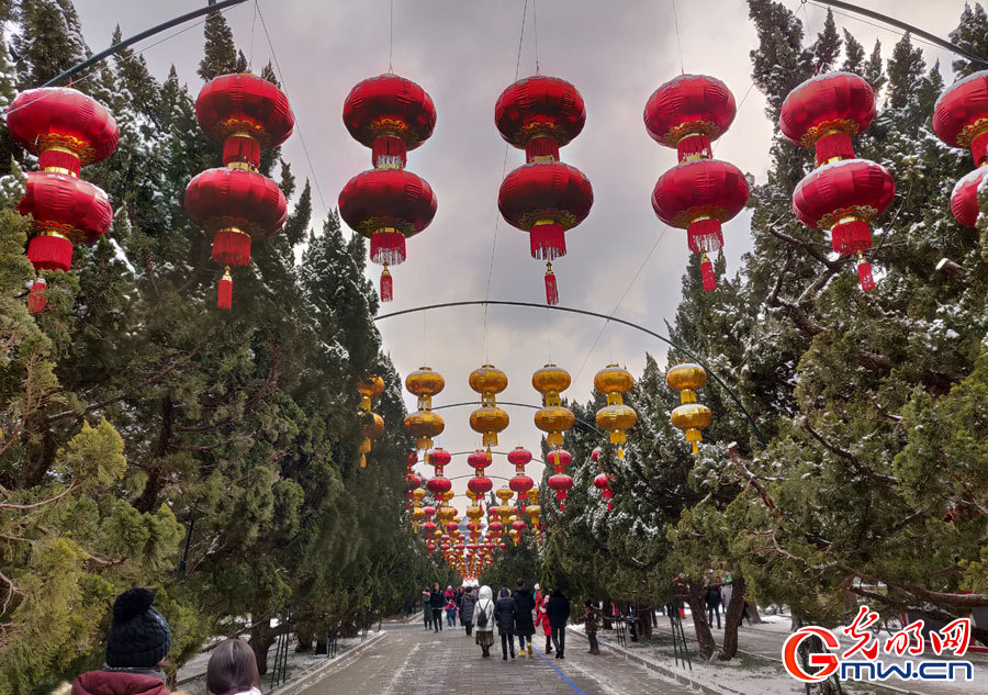 Scenery of Temple of Heaven Park after snowfall in Beijing