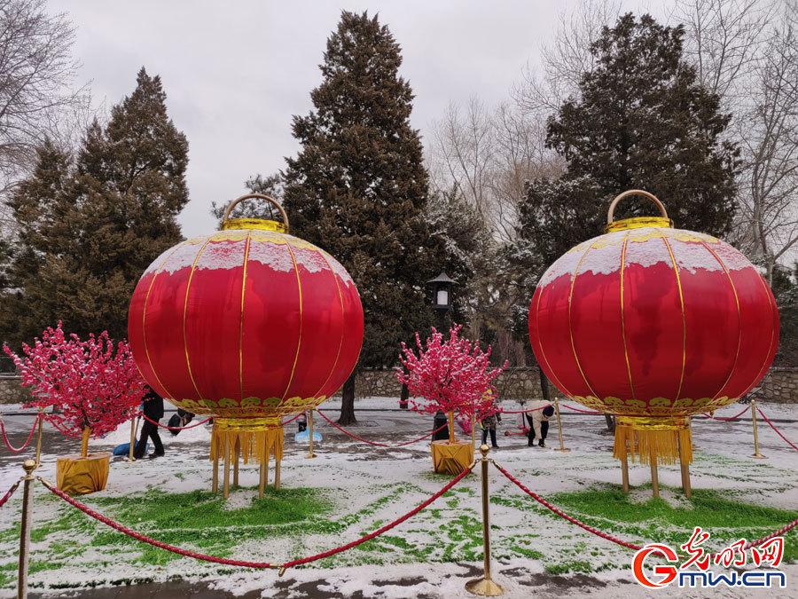 Scenery of Temple of Heaven Park after snowfall in Beijing