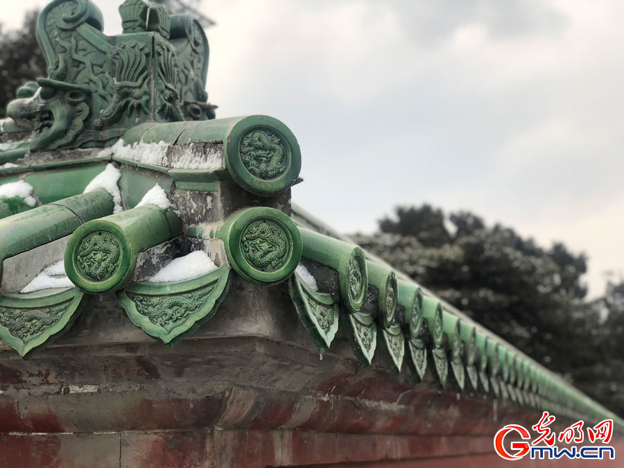 Scenery of Temple of Heaven Park after snowfall in Beijing