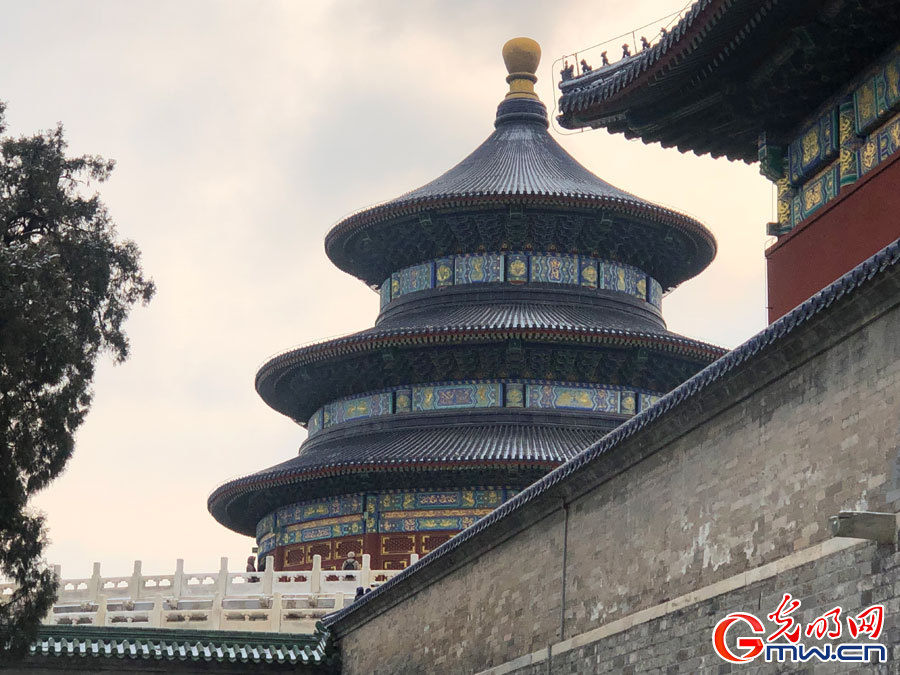 Scenery of Temple of Heaven Park after snowfall in Beijing