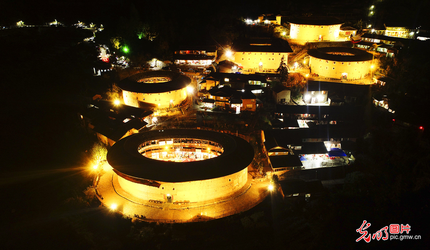 Aerial view of Tulou buildings in SE China’s Fujian