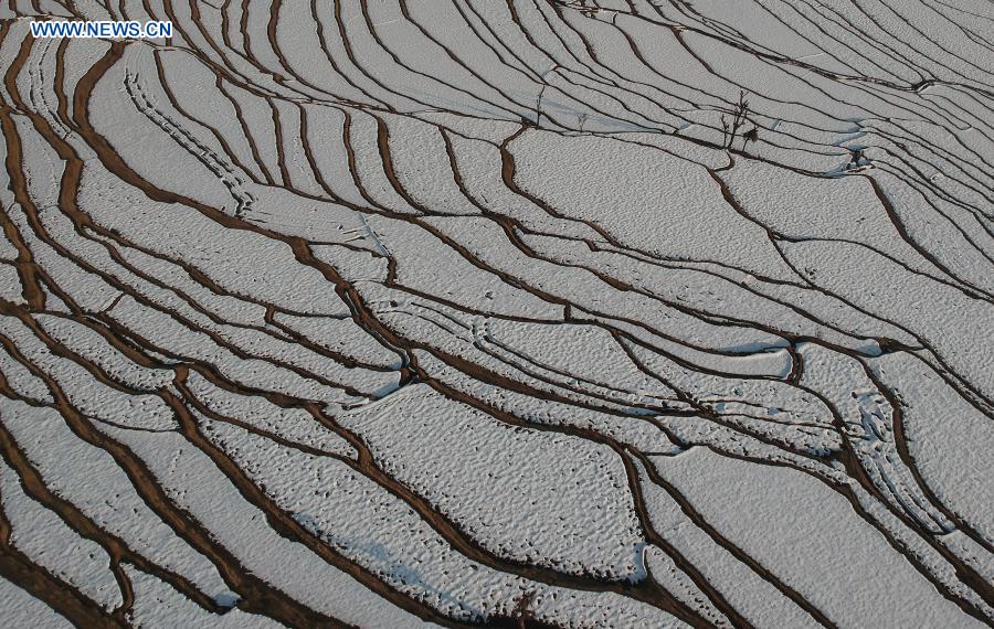 View of snow-covered fields at village in Anantnag