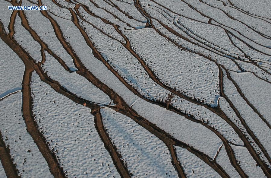 View of snow-covered fields at village in Anantnag