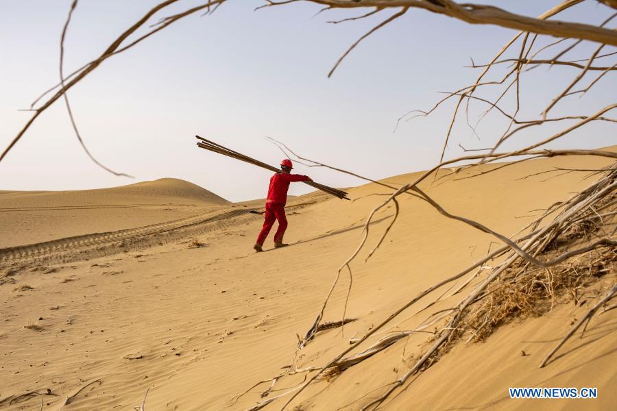 Workers and researchers start geophysical survey work in Taklimakan Desert, Xinjiang