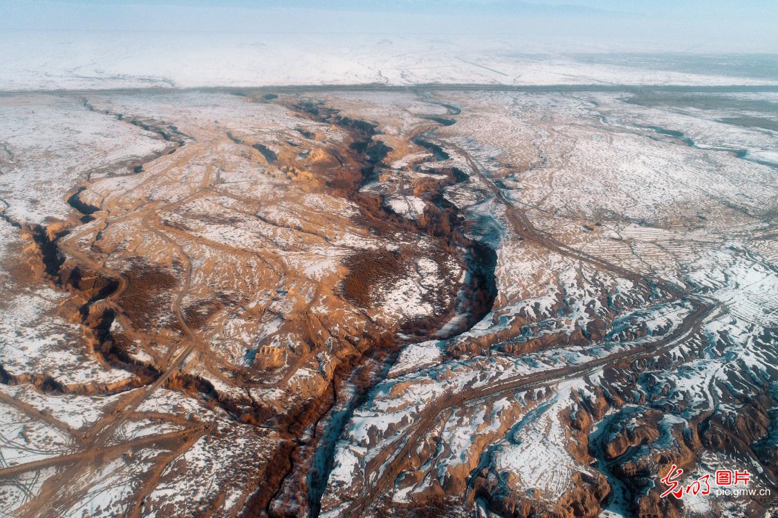 Snowfall on Gobi Desert