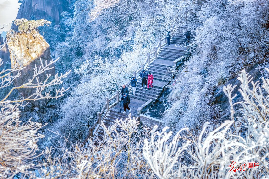 Misty frost at Jiuhua Mountain bewilder tourists