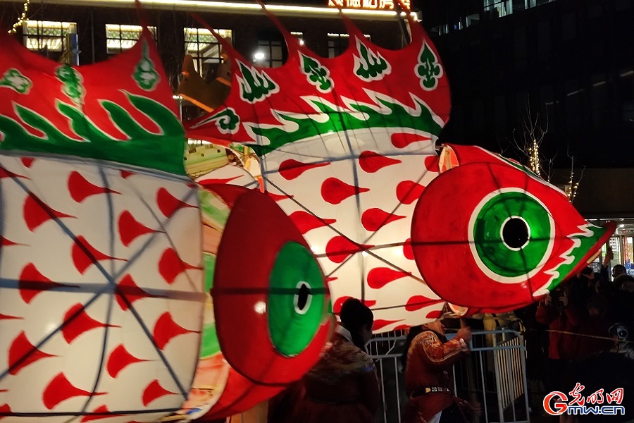 Intangible cultural heritage fish lantern dance lights up Beijing’s Shougang Park during Spring Festival