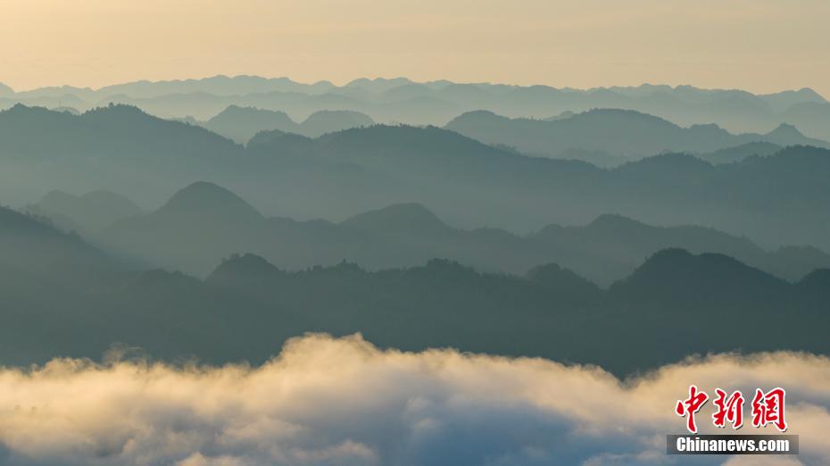 Aerial view of Yuntai Mountain enveloped in mist