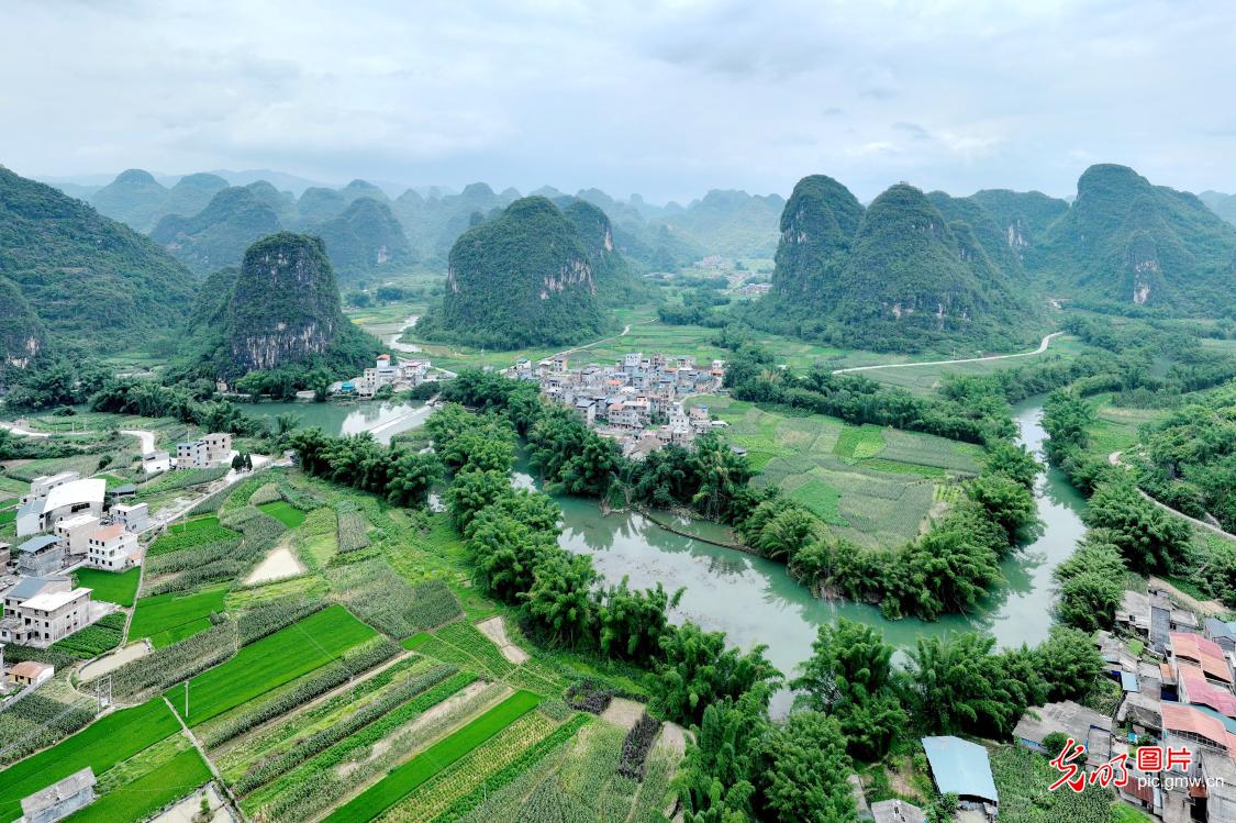 Aerial view reveals vibrant rural landscape in south China's Guangxi