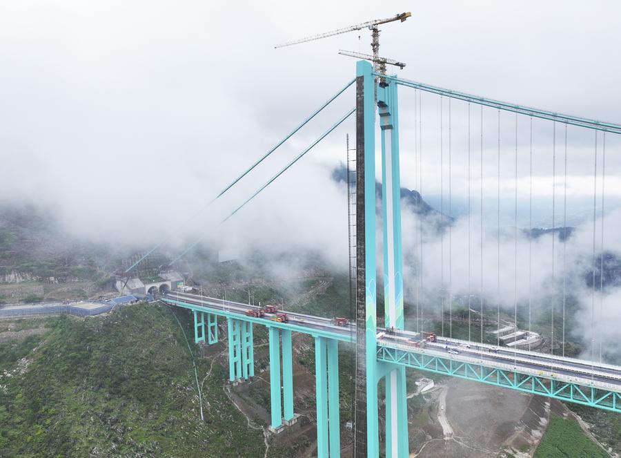 World's tallest bridge set for load testing in SW China's Guizhou