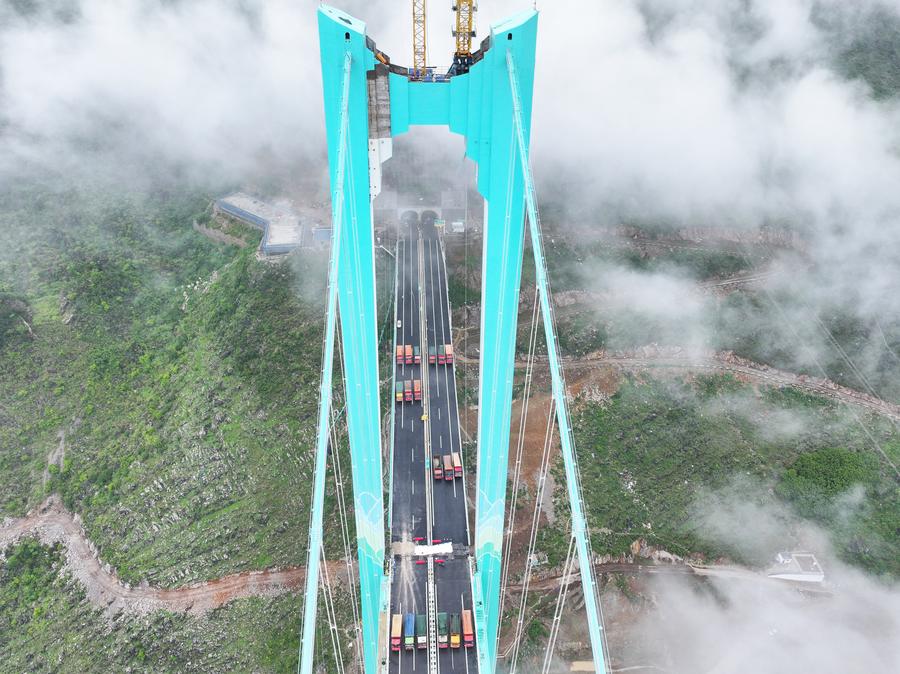 World's tallest bridge set for load testing in SW China's Guizhou