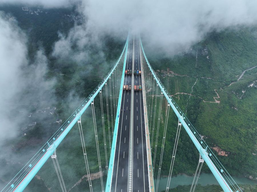 World's tallest bridge set for load testing in SW China's Guizhou
