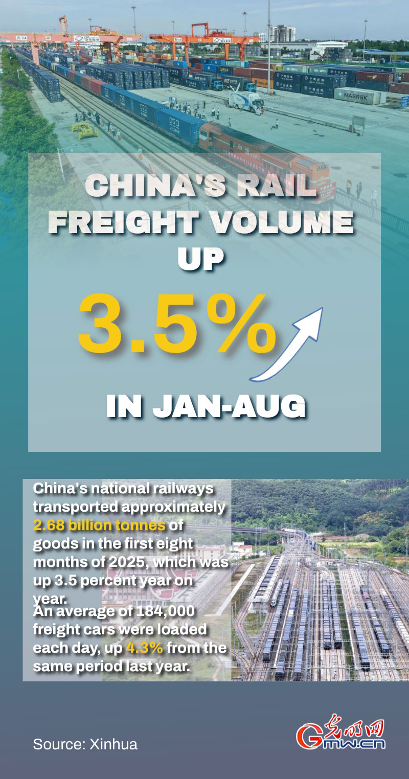 Poster: China's rail freight volume up 3.5% in Jan-Aug