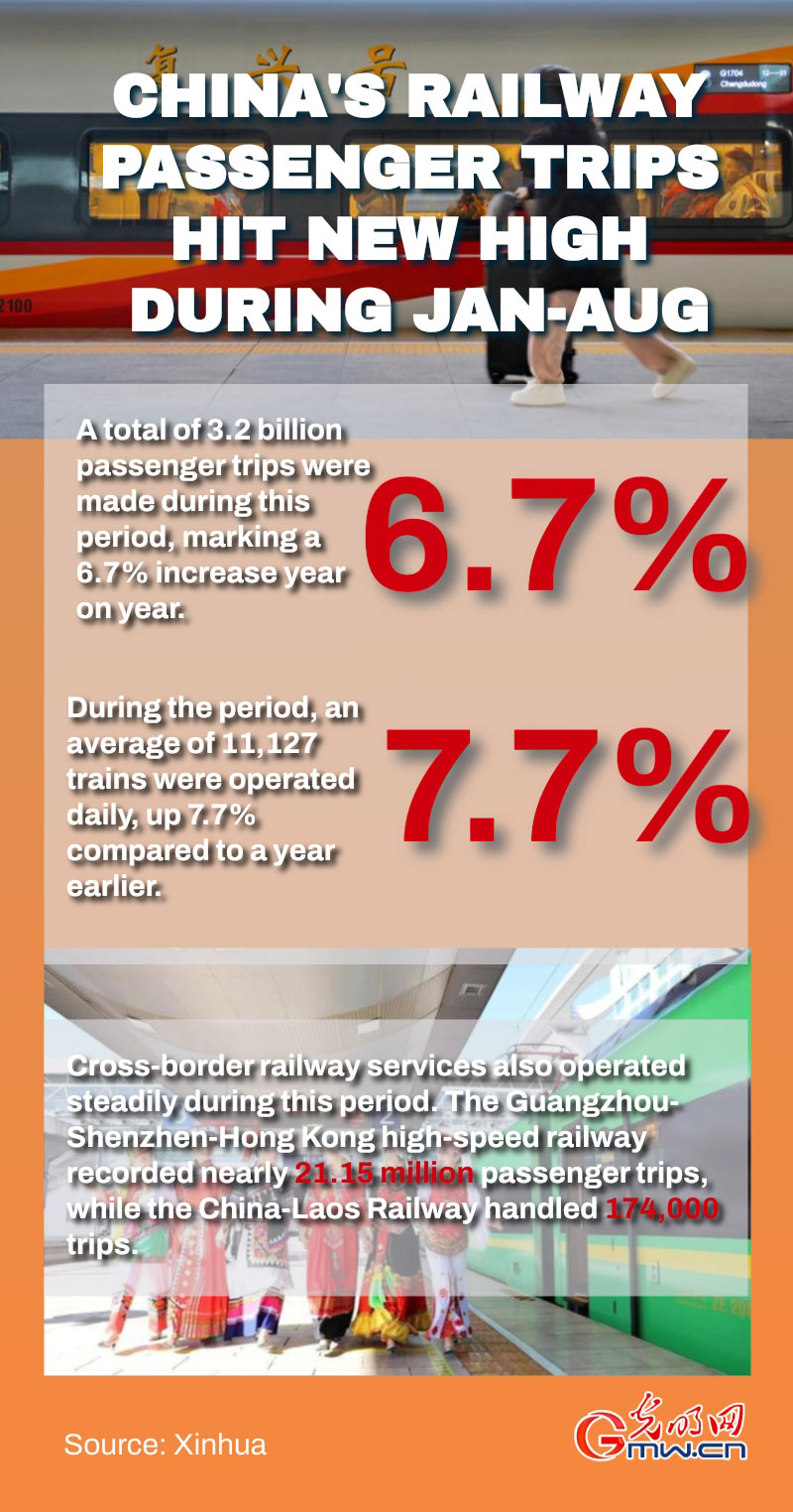 Poster: China's railway passenger trips hit new high during Jan-Aug
