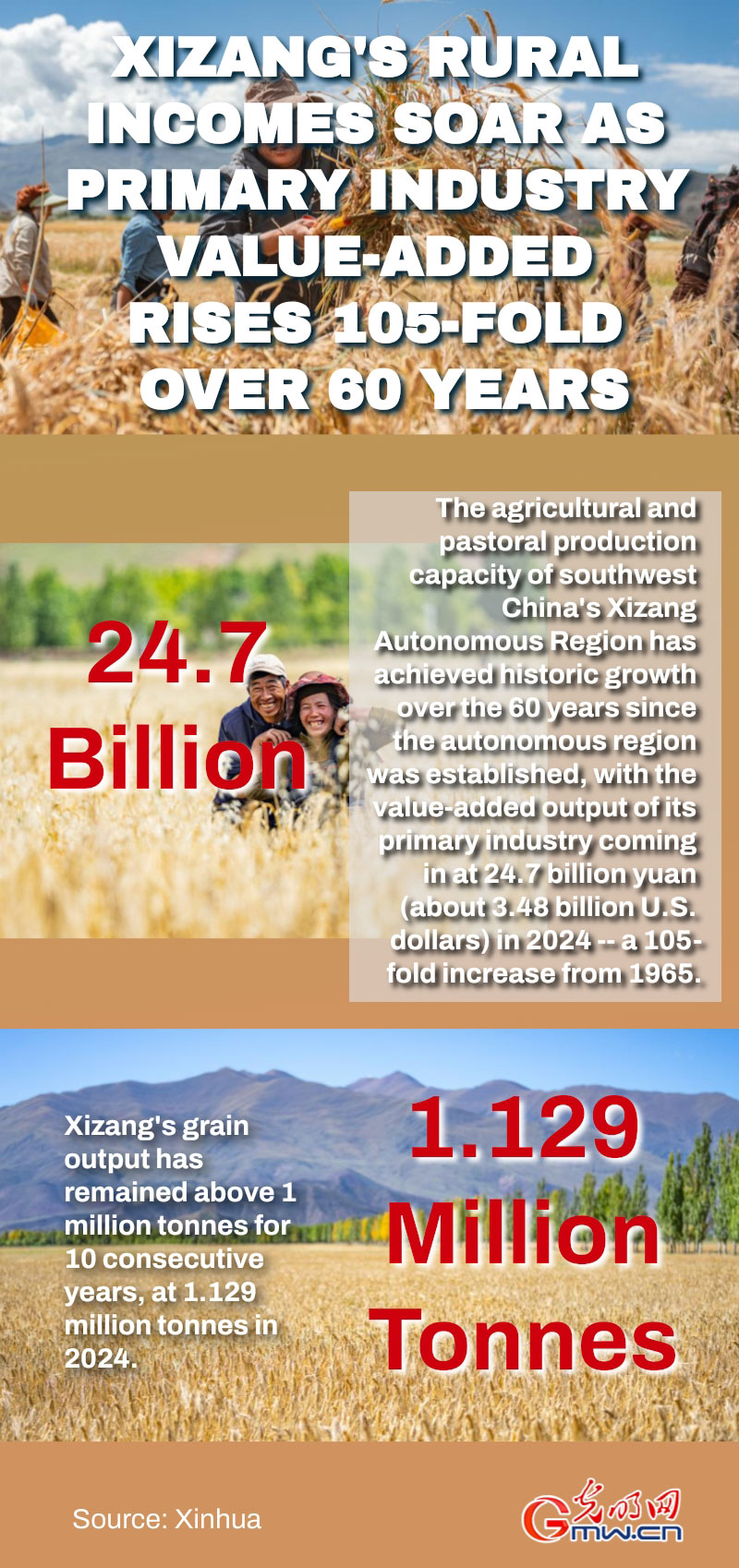 Poster: Xizang's rural incomes soar as primary industry value-added rises 105-fold over 60 years