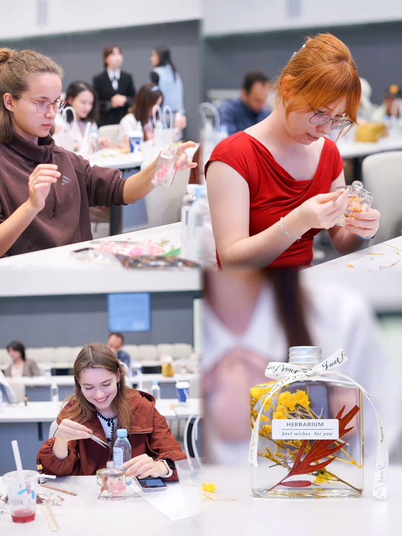 Foreigners experience floating flower scented bottle DIY in Longgang, SE China's Shenzhen
