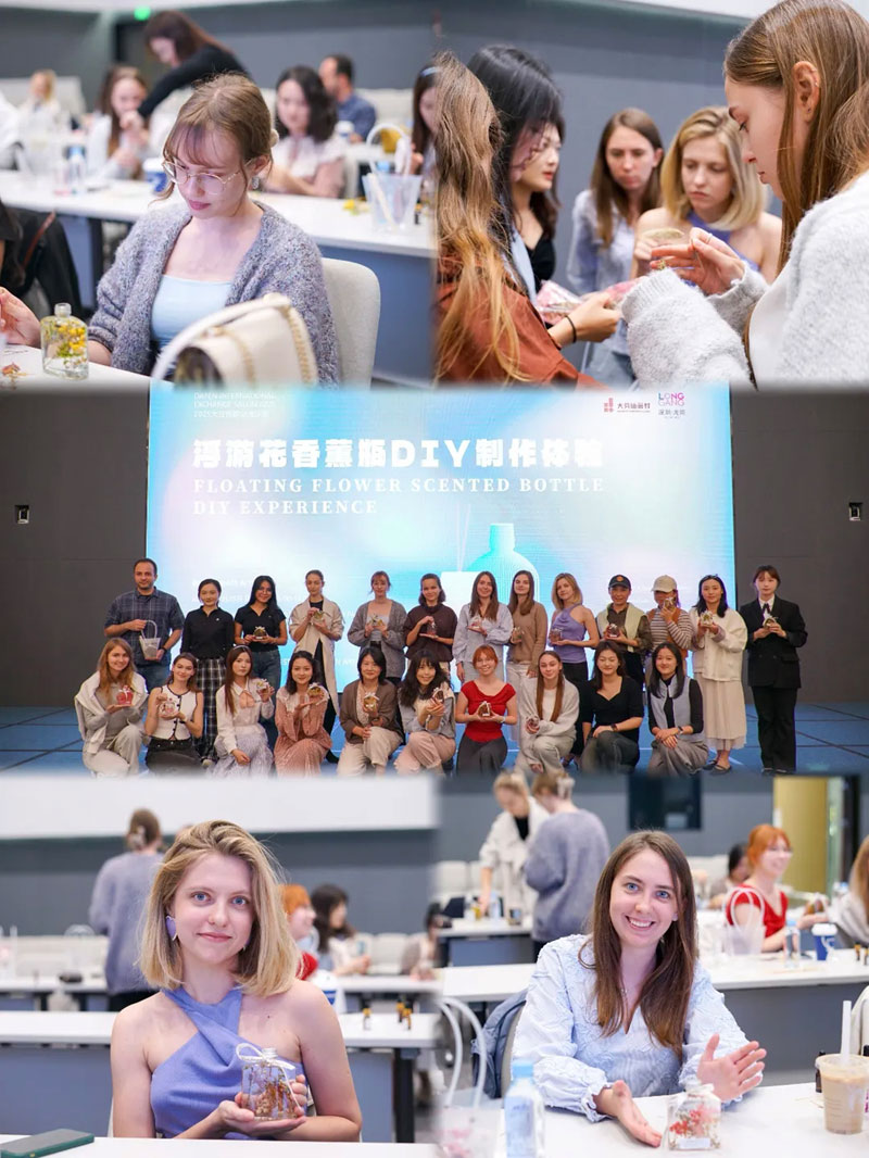 Foreigners experience floating flower scented bottle DIY in Longgang, SE China's Shenzhen