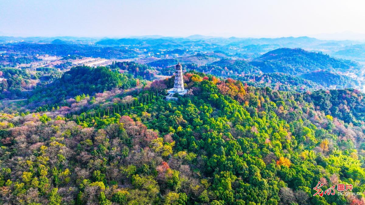 A stunning view of colorful foliage in central China's Hunan