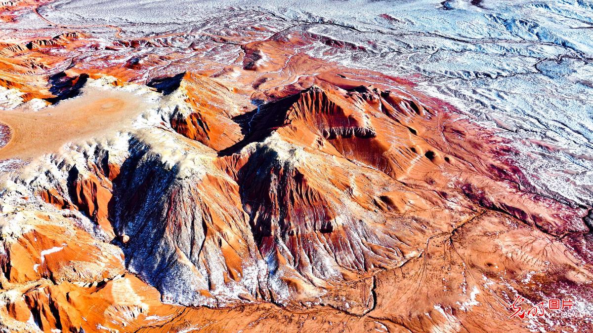 Danxia landform in striking winter scenery
