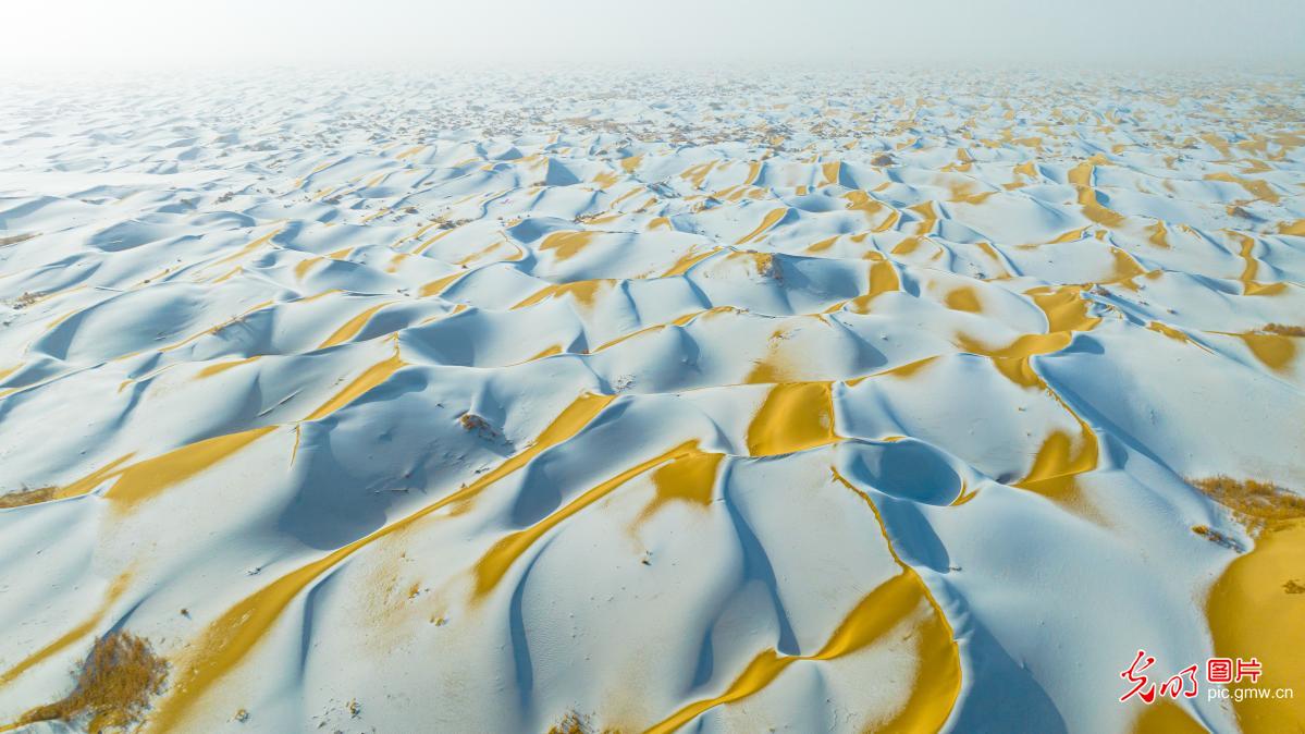Snow blankets Taklimakan Desert in NW China's Xinjiang