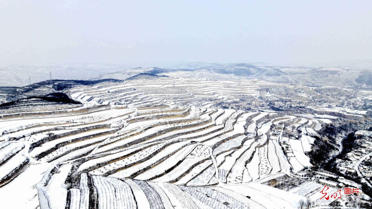 Snow-covered terraced fields in NW China's Gansu