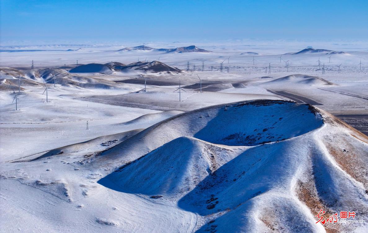 Snow-covered wind farm highlights clean energy growth in N China's Inner Mongolia