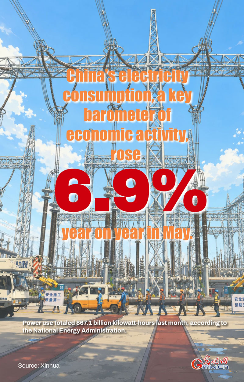 Poster: China's power use up 6.9% in May Poster: China's power use up 6.9% in May