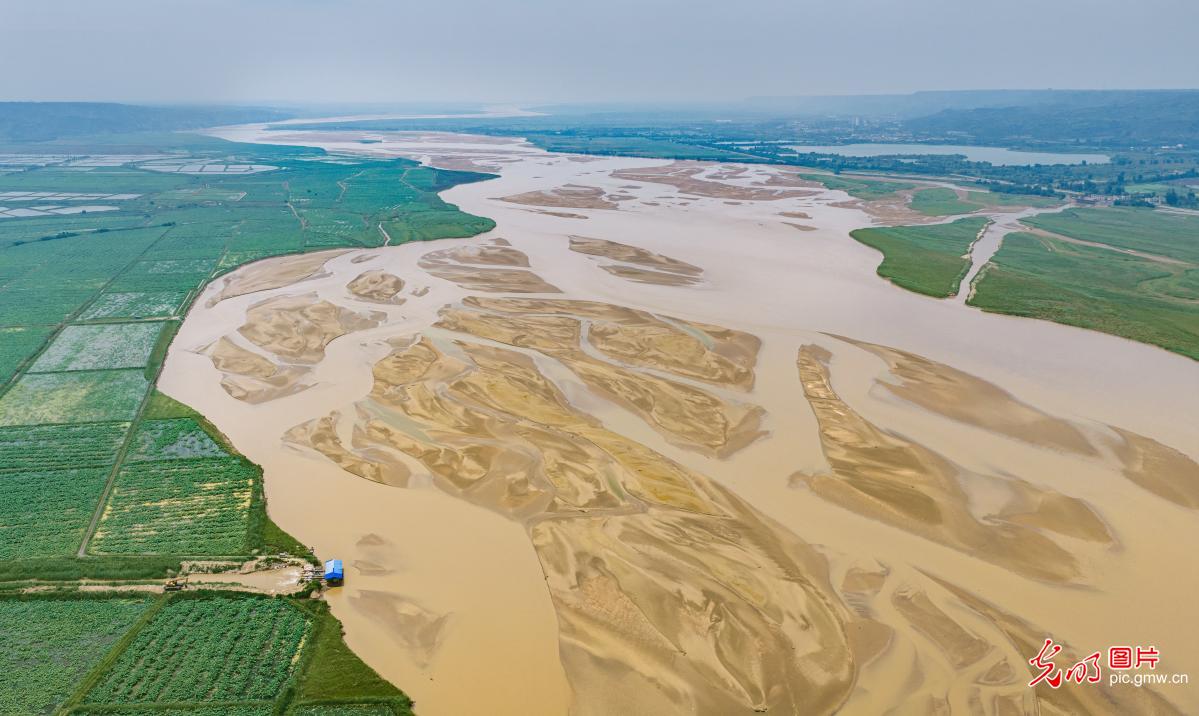 Receding Yellow River reveals intricate riverbed patterns in N China's Shanxi