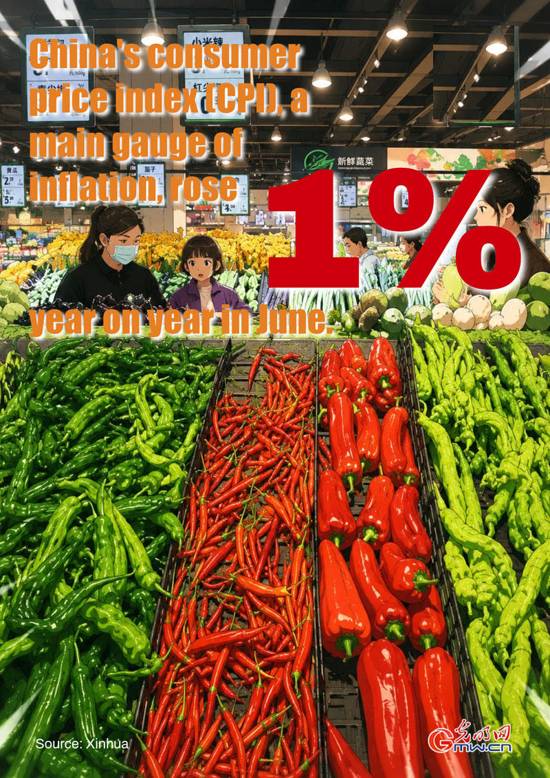 Poster: China's CPI up 1% in June Poster: China's CPI up 1% in June