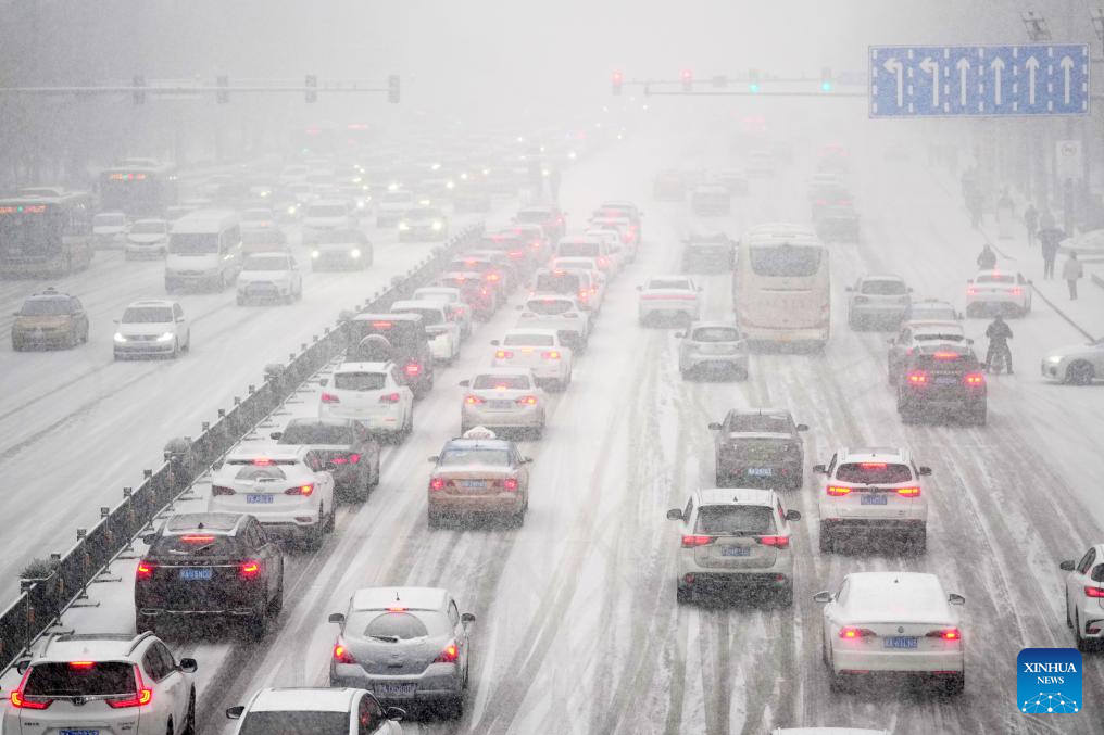 Heavy snow hits Harbin in NE China