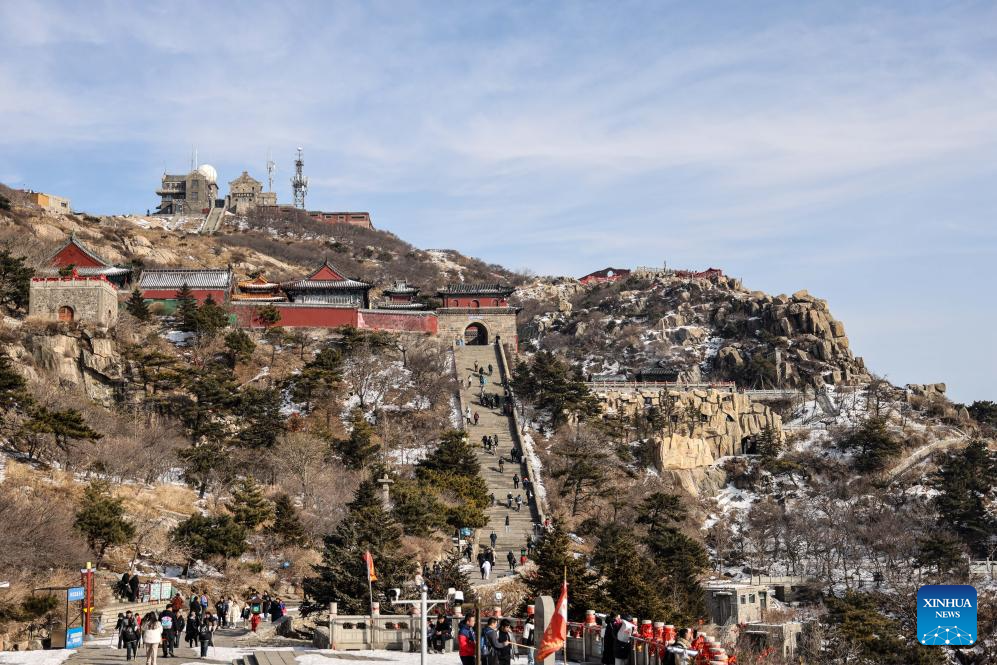 Tourists visit Mount Tai scenic area in east China's Shandong