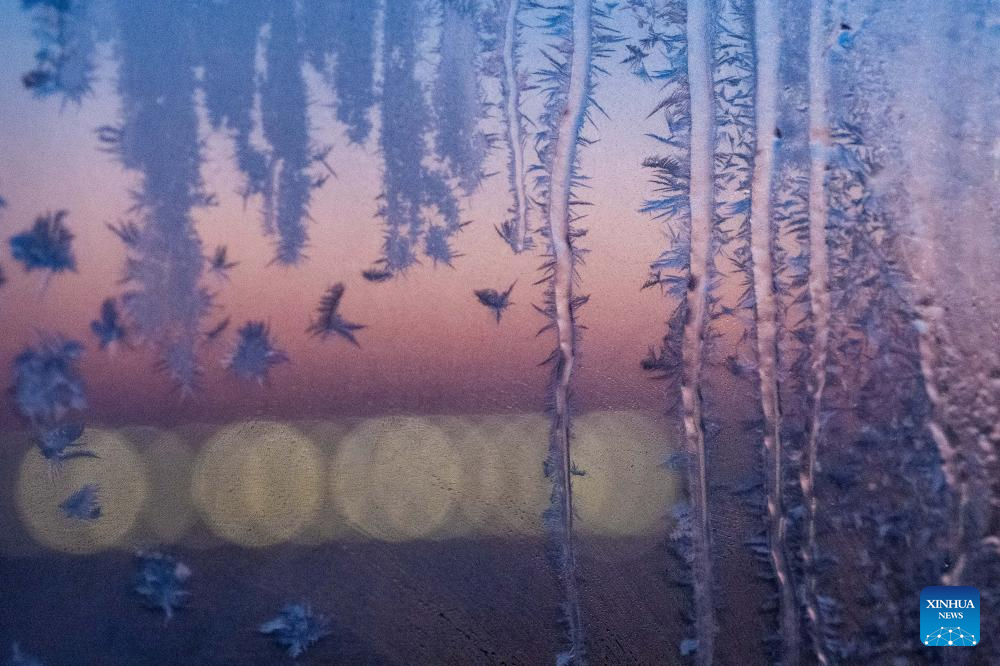 Windows with frost pattern pictured in Heihe, NE China