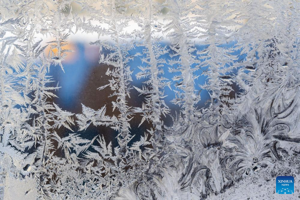 Windows with frost pattern pictured in Heihe, NE China