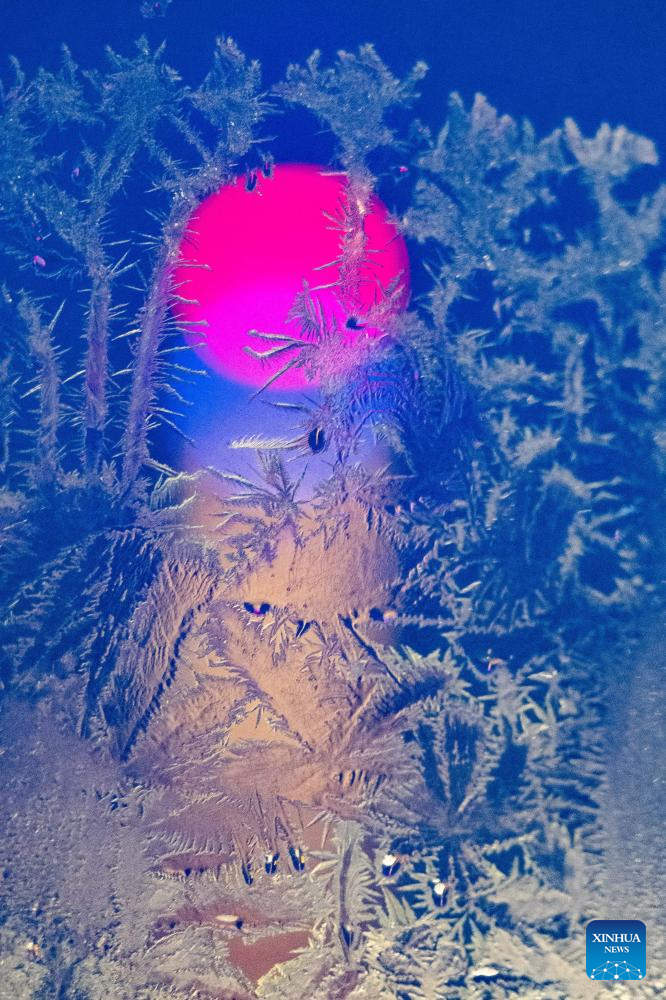 Windows with frost pattern pictured in Heihe, NE China