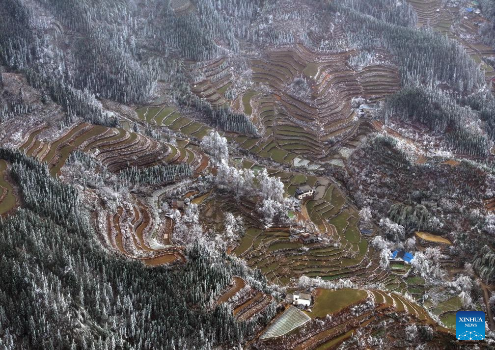 Snow scenery of Dayuan Village in China's Guangxi