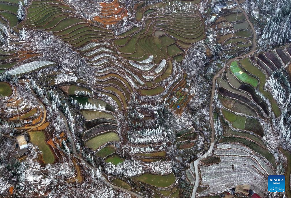 Snow scenery of Dayuan Village in China's Guangxi