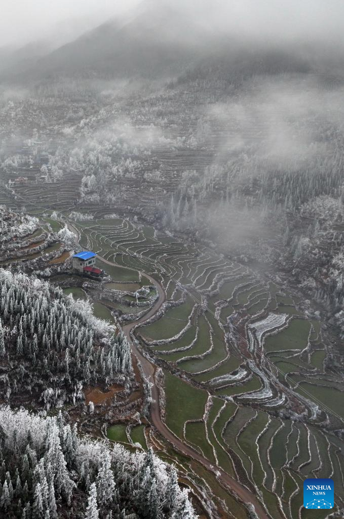 Snow scenery of Dayuan Village in China's Guangxi