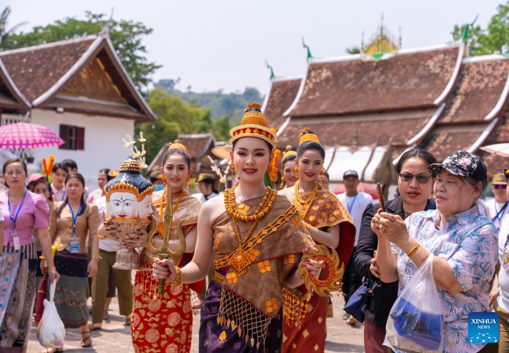 People celebrate Songkran Festival in Laos