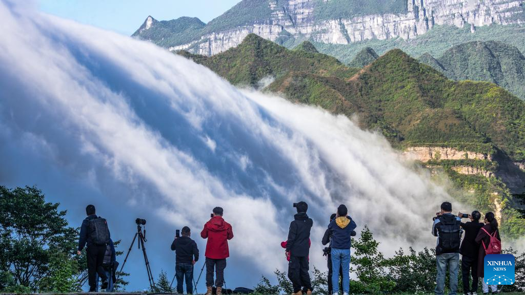 In pics: clouds streaming down Jinfo Mountain in China's Chongqing