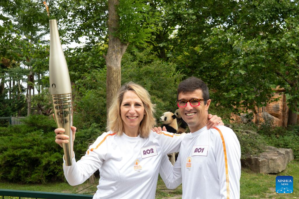 Giant panda seen before torch relay of Paris 2024 at Beauval Zoo