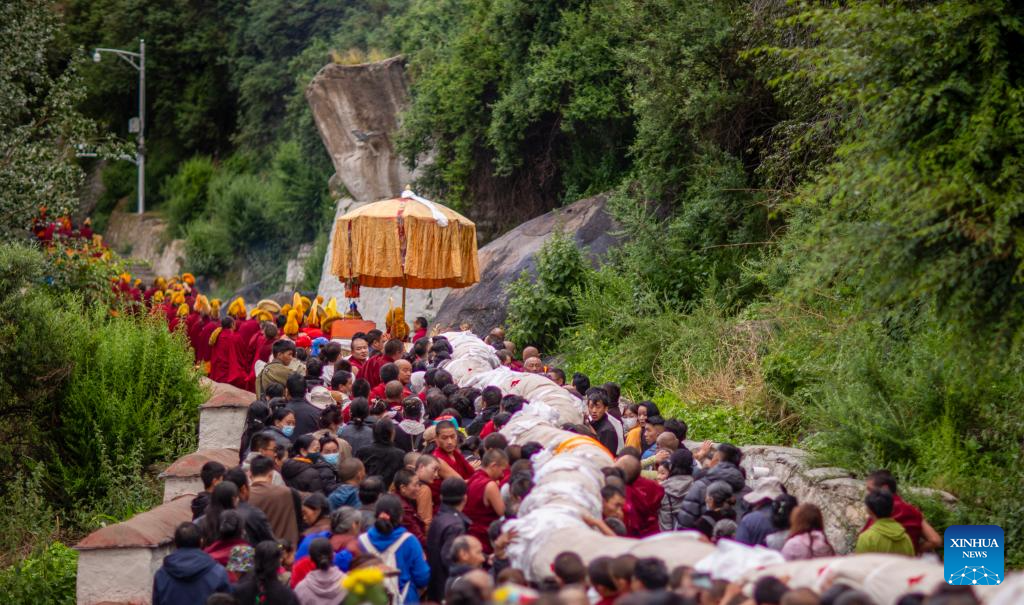 Traditional Shoton Festival celebrated in Lhasa, SW China's Xizang