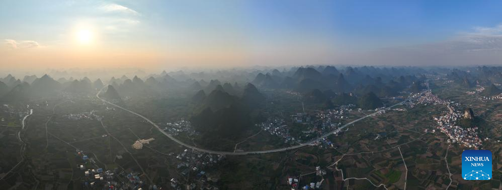 Autumn scenery of Sandu Town in S China's Guangxi