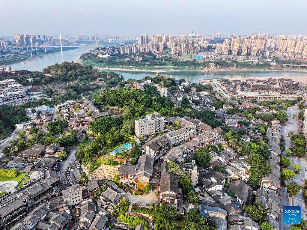 Aerial view of Ciqikou ancient town in Chongqing, SW China