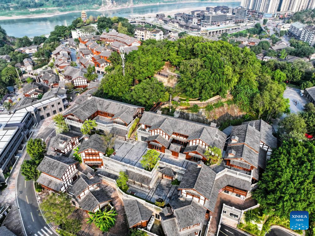 Aerial view of Ciqikou ancient town in Chongqing, SW China