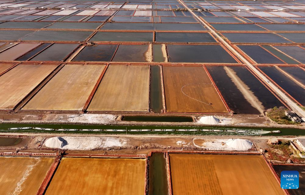 Salt harvested at Nanpu salt field in Tangshan, Hebei